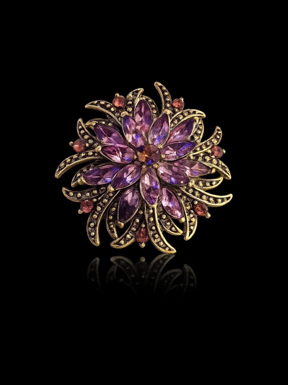 Vintage-Inspired Purple Flower Brooch with Gold-Tone Accents